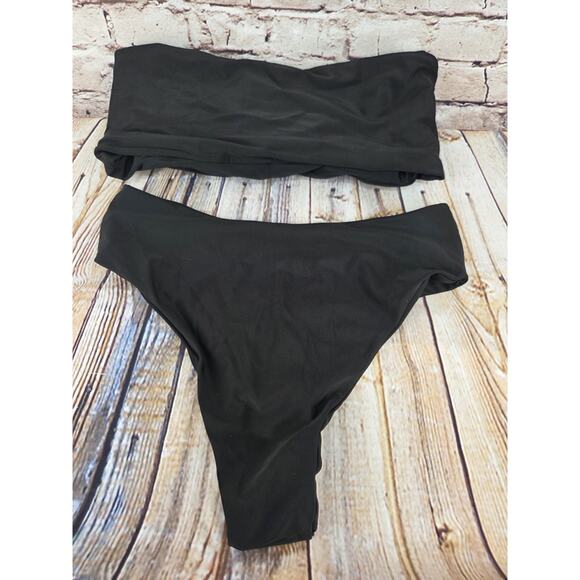 Two Piece Bandeau Bikini Set Size Large NEW Black High Rise Cheeky - Picture 3 of 3